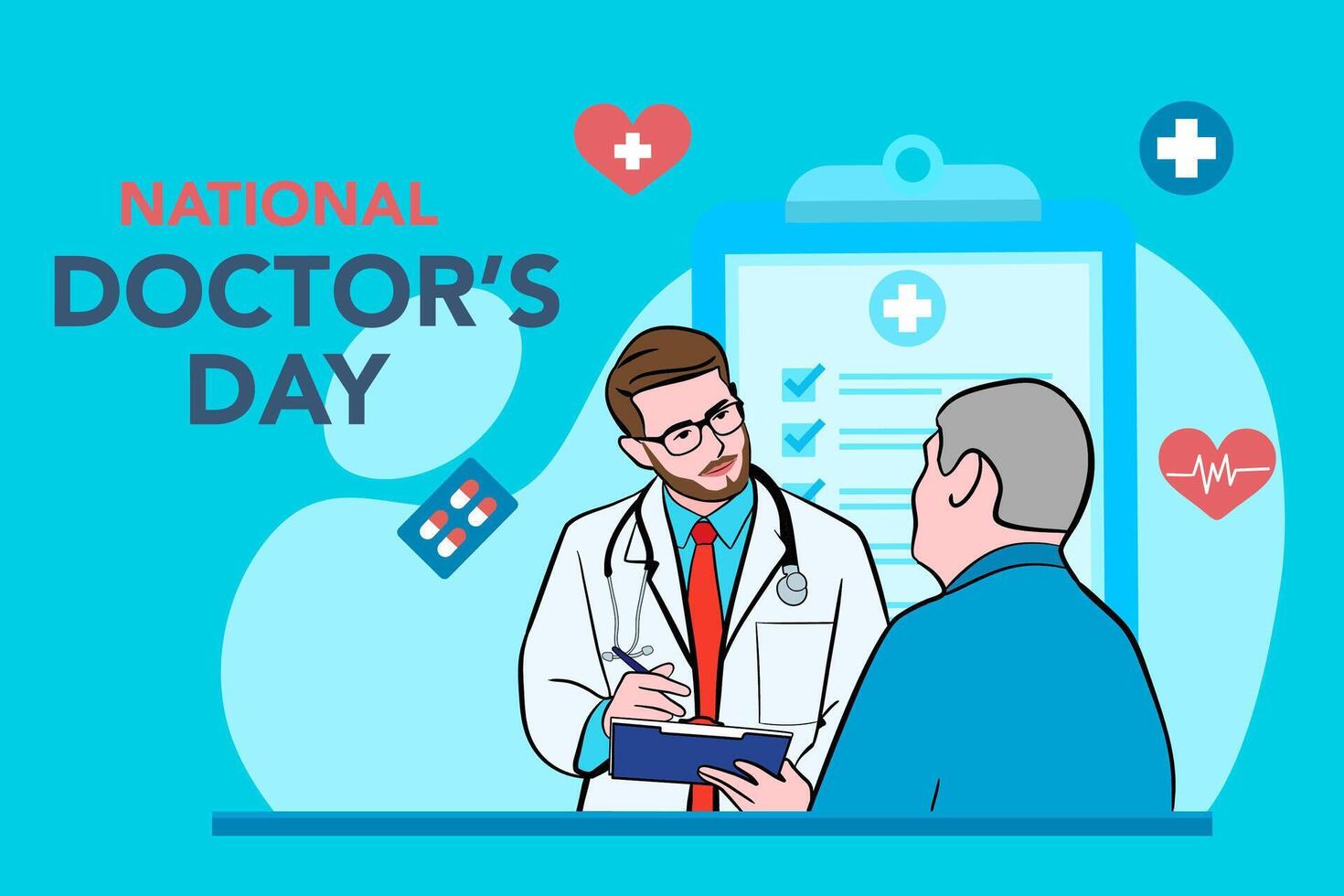 Vector banner of National Doctors Day. International holiday, congratulations.