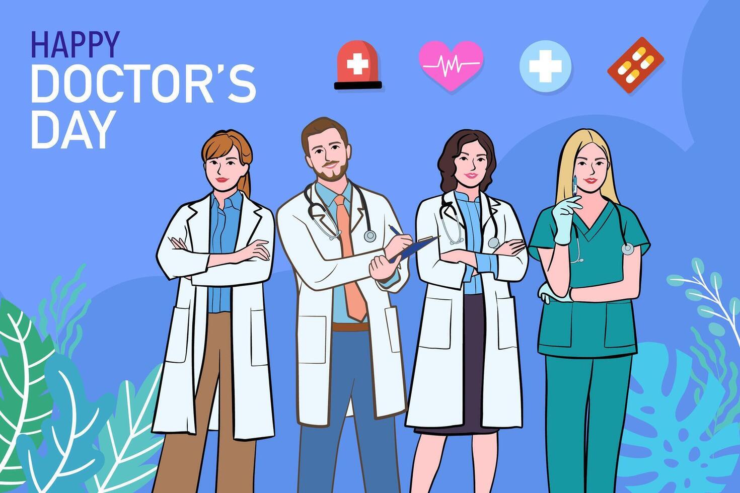 Vector banner of National Doctors Day. International holiday, congratulations.