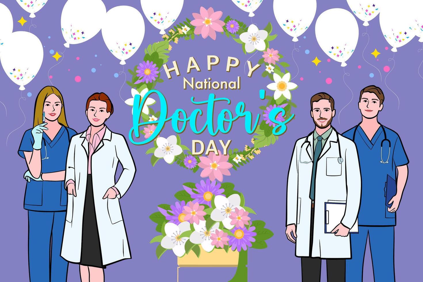 Vector banner of National Doctors Day. International holiday, congratulations.