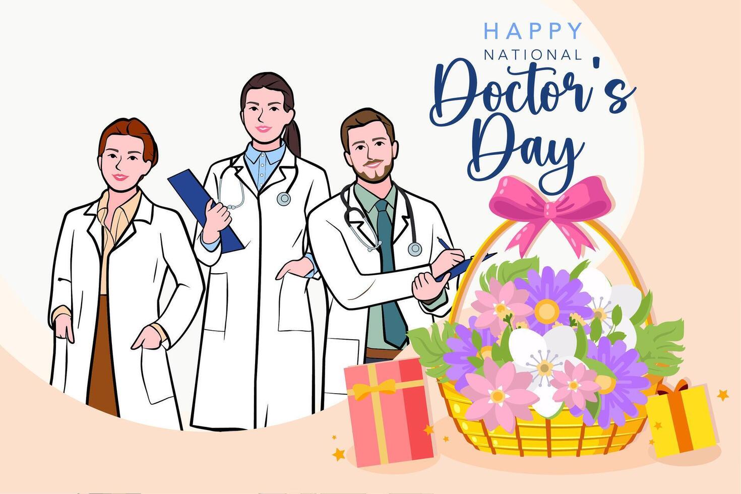 Vector banner of National Doctors Day. International holiday, congratulations.