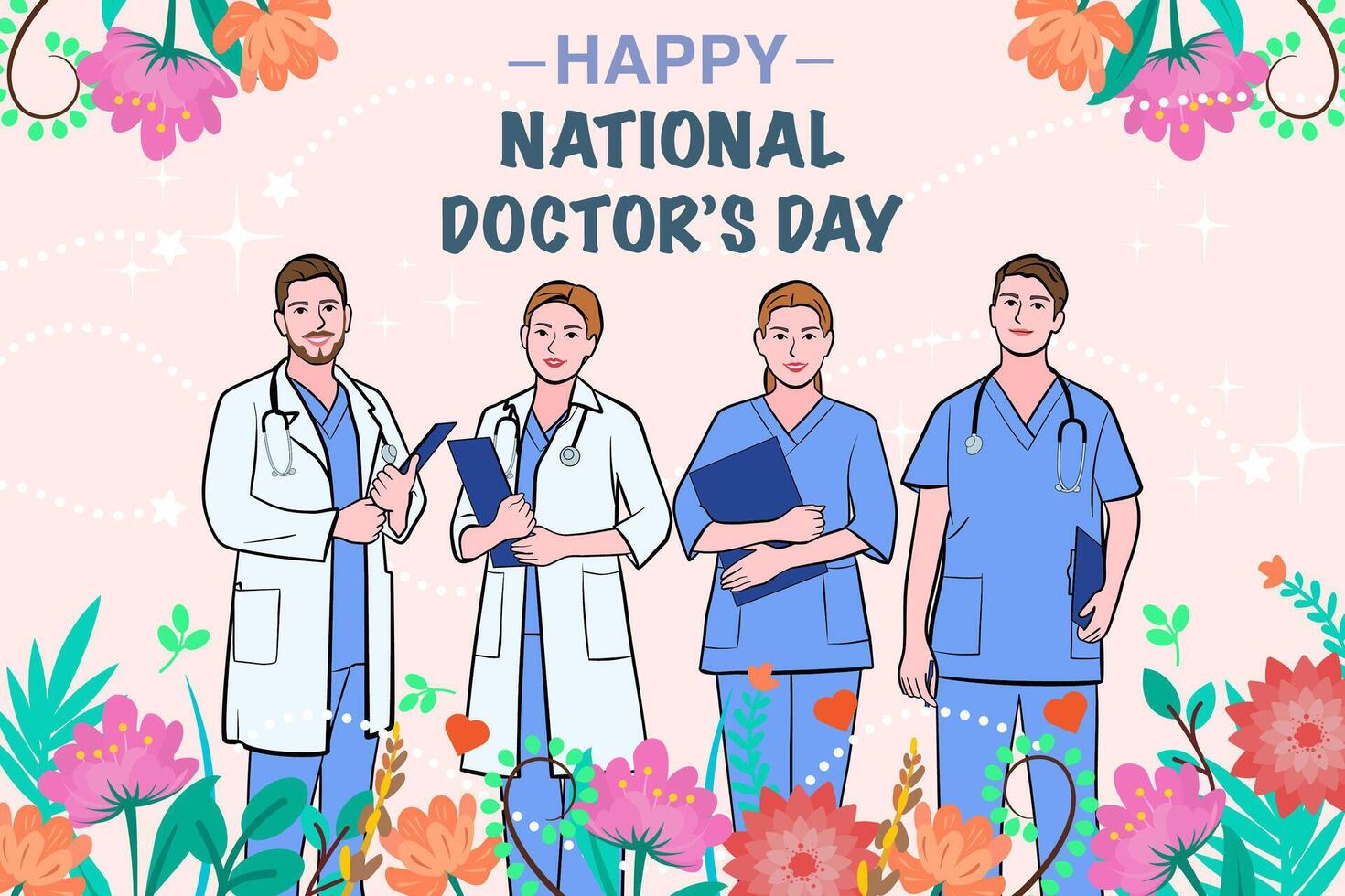 Vector banner of National Doctors Day. International holiday, congratulations.