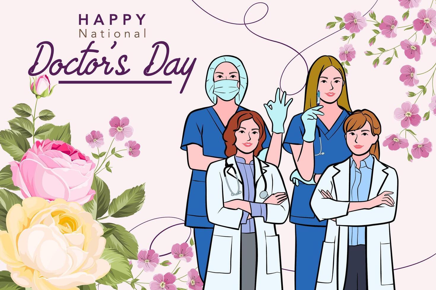 Vector banner of National Doctors Day. International holiday, congratulations.