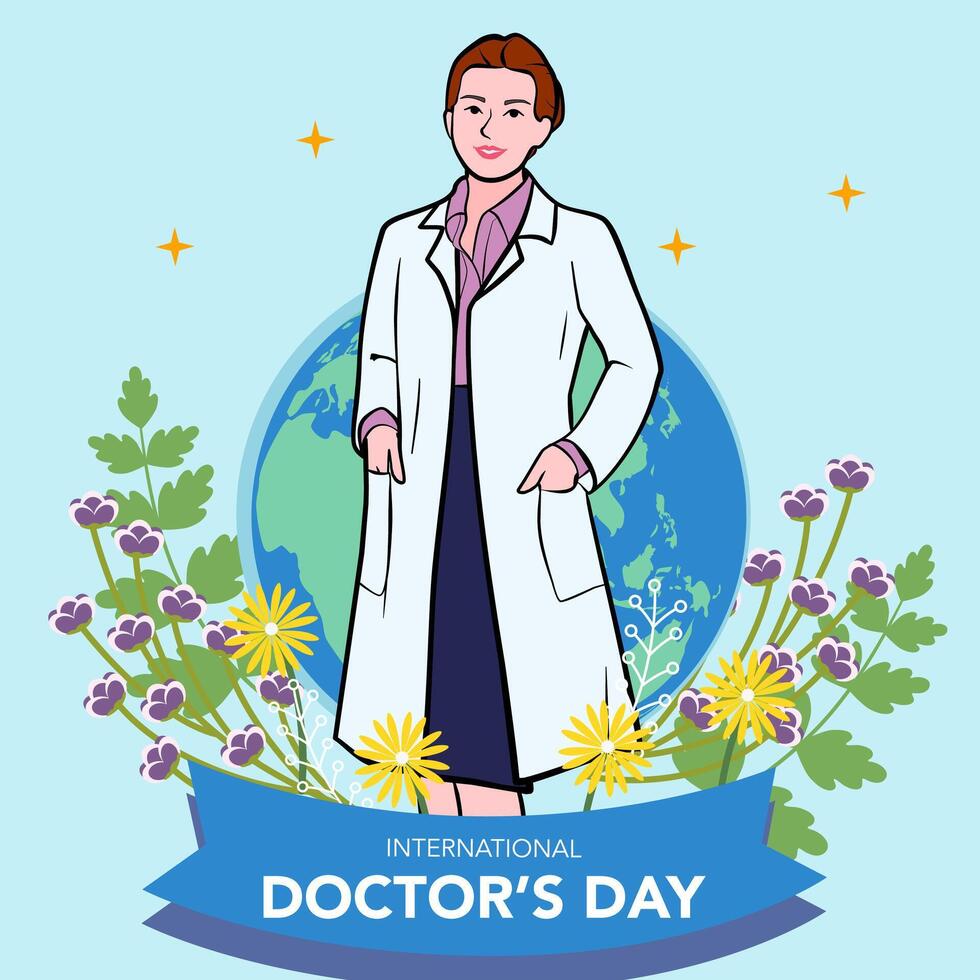 Vector banner of National Doctors Day. International holiday, congratulations.