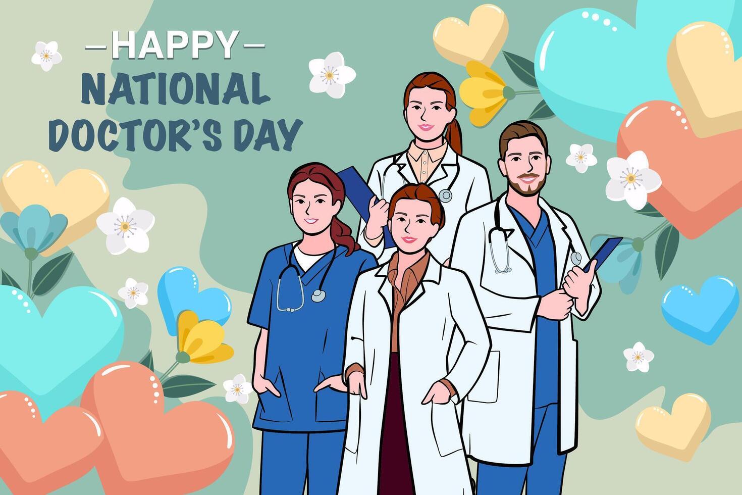 Vector banner of National Doctors Day. International holiday, congratulations.