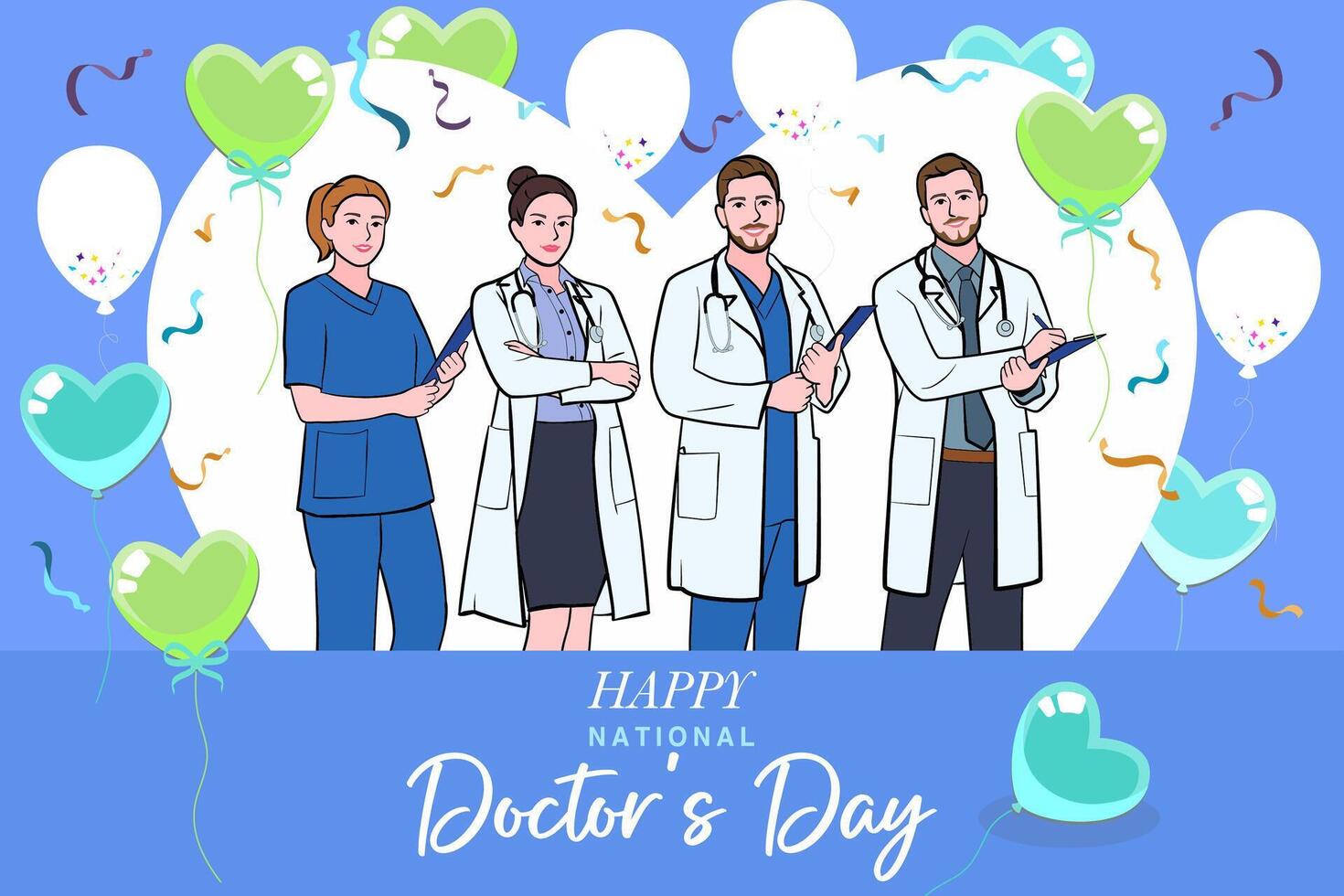 Vector banner of National Doctors Day. International holiday, congratulations.