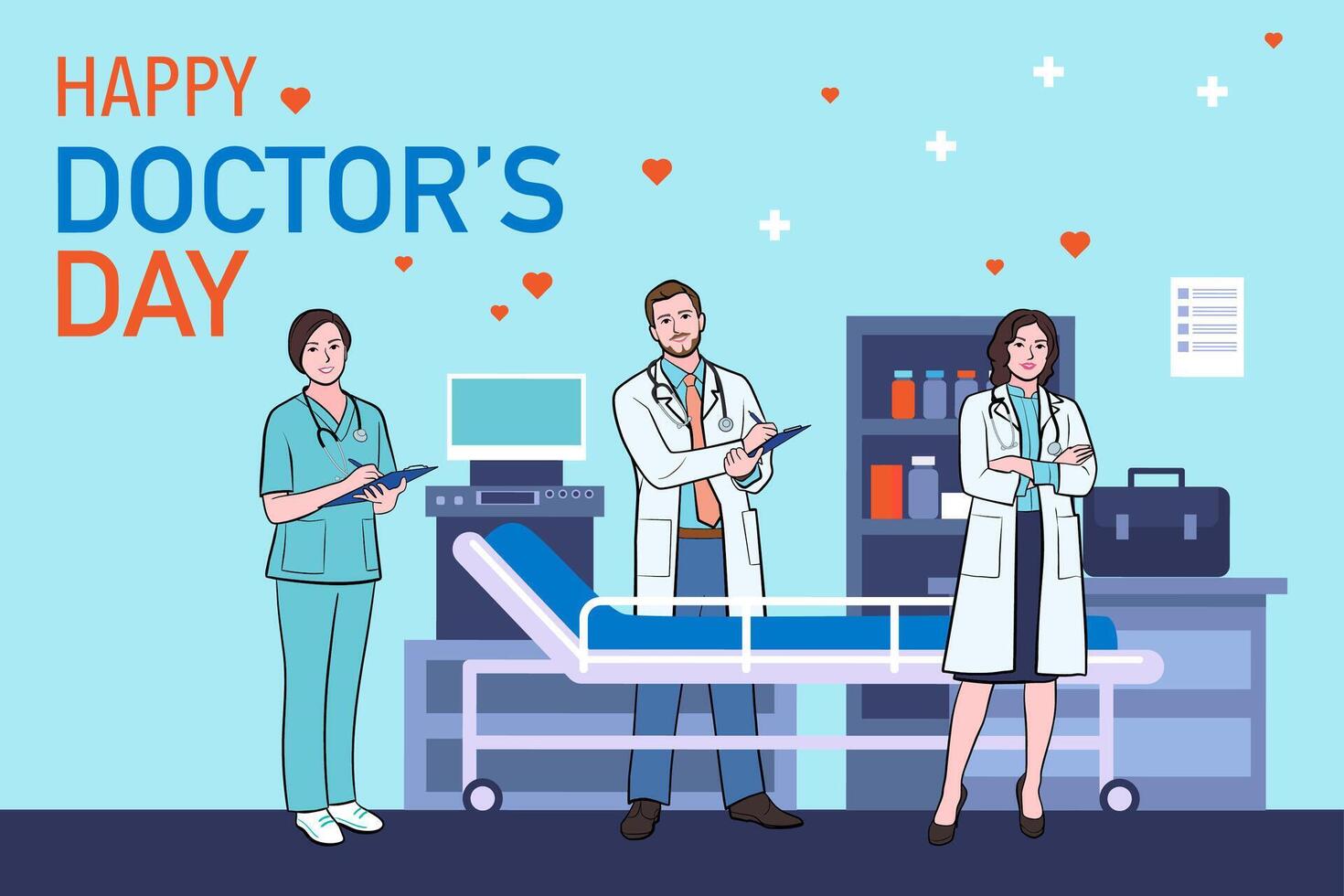 Vector banner of National Doctors Day. International holiday, congratulations.