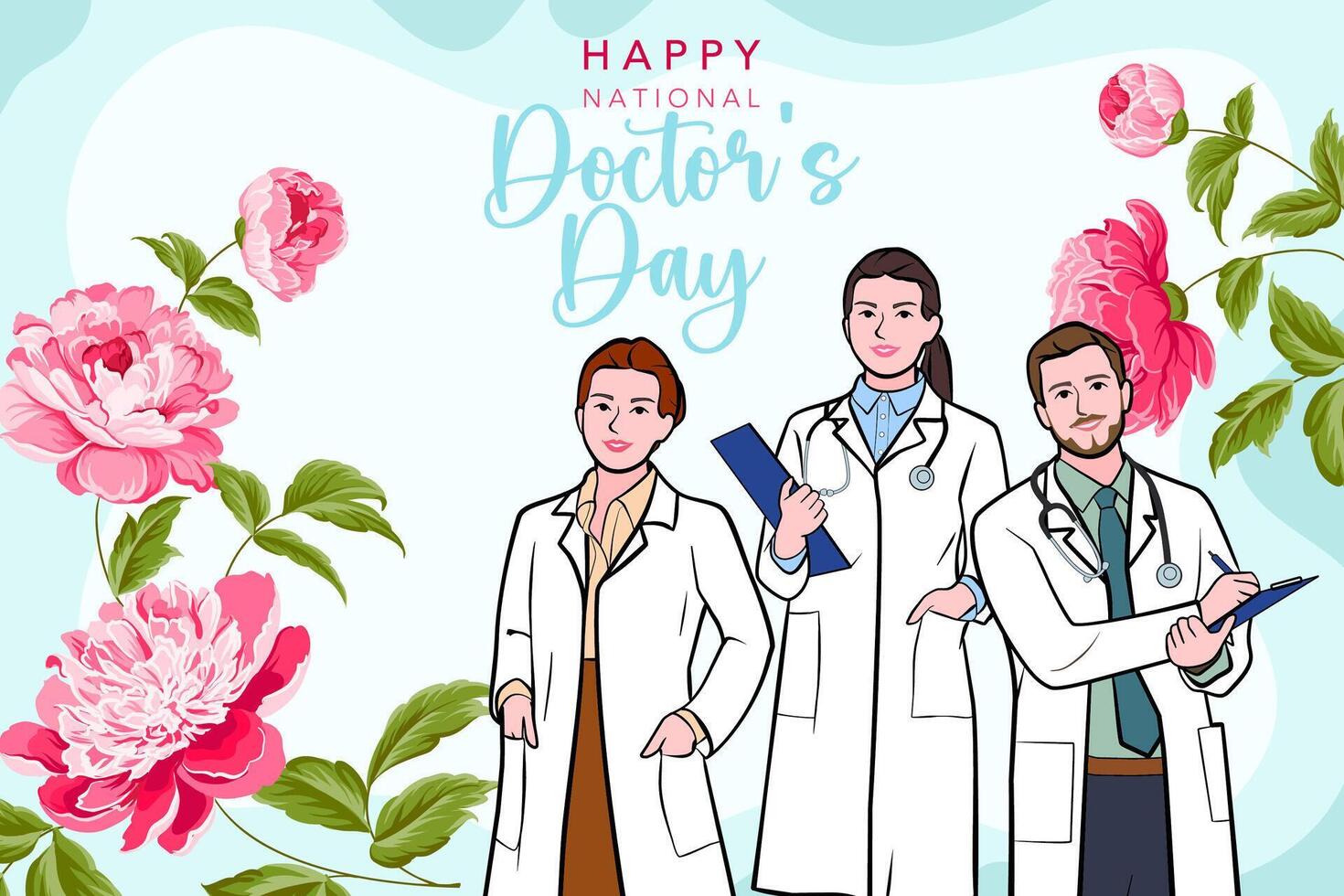Vector banner of National Doctors Day. International holiday, congratulations.