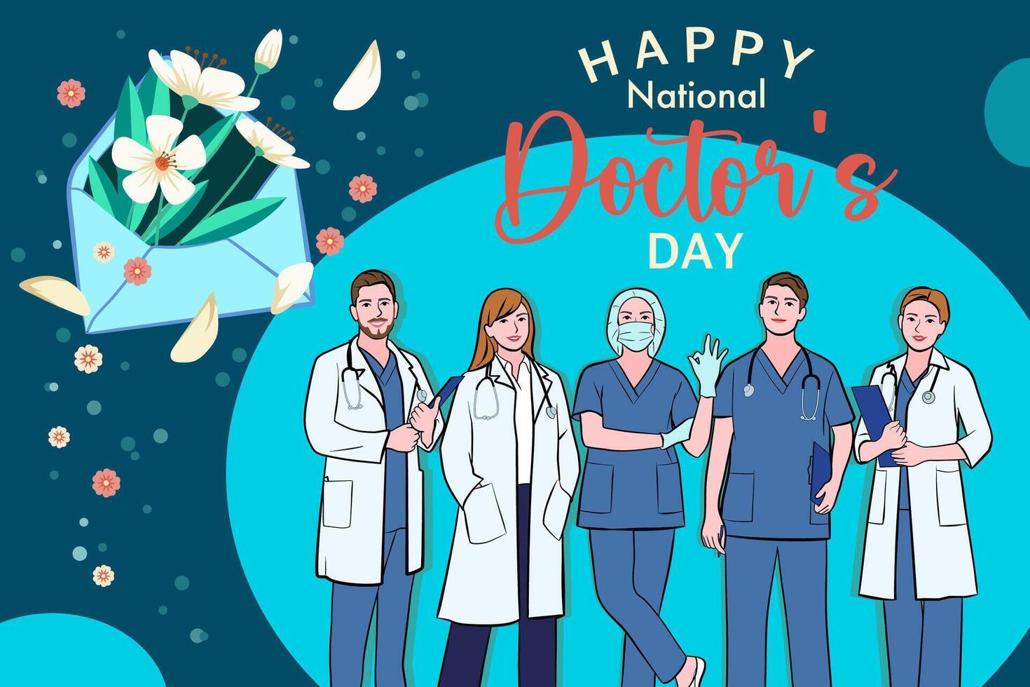 Vector banner of National Doctors Day. International holiday, congratulations.