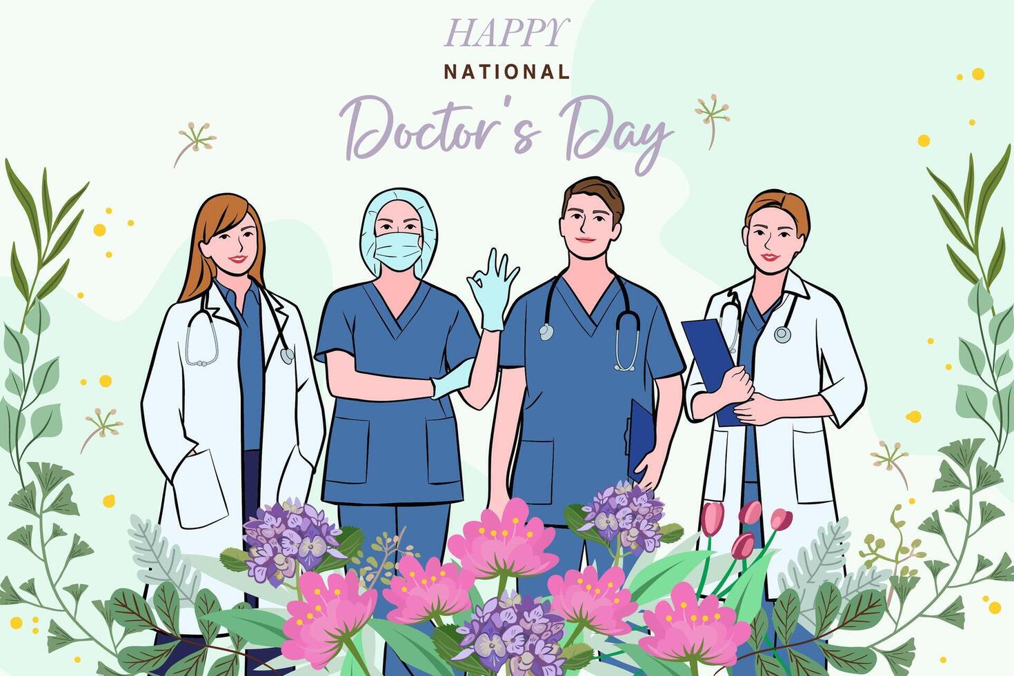 Vector banner of National Doctors Day. International holiday, congratulations.