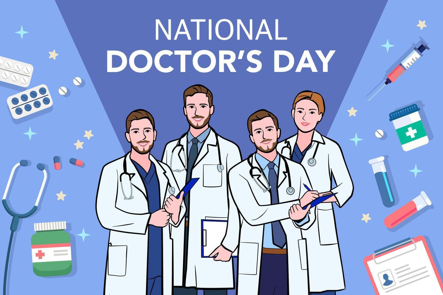Vector banner of National Doctors Day. International holiday, congratulations.