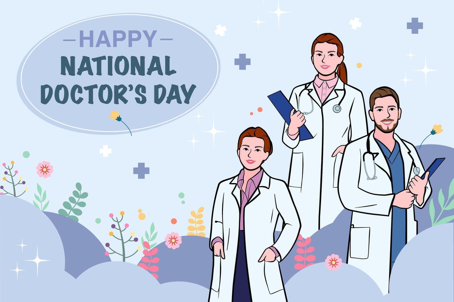 Vector banner of National Doctors Day. International holiday, congratulations.