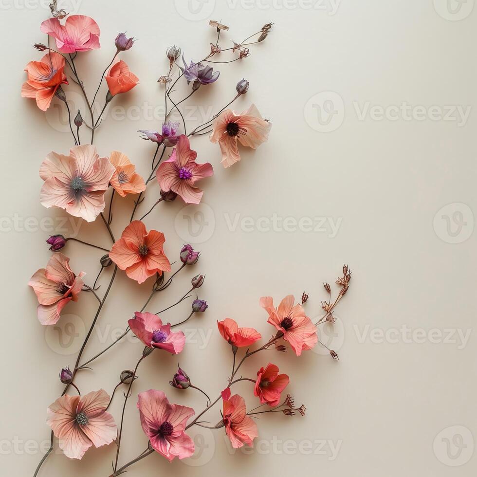 AI generated Colorful Poppies Arranged on a Neutral Background photo