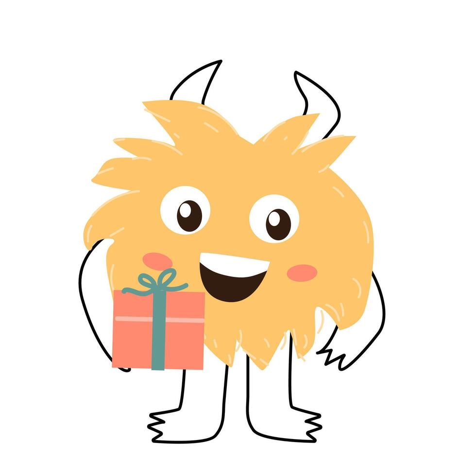 Cute yellow monster baby character for anniversary card vector