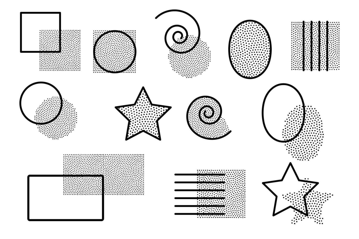 geometrical shapes with dots, backgrounds, title, star, spiral, square, oval, rectangle. Figures for your design vector