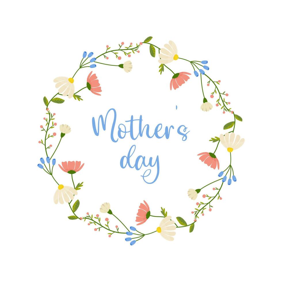 mothers day, text with floral frame on white background, for card design, congratulations vector