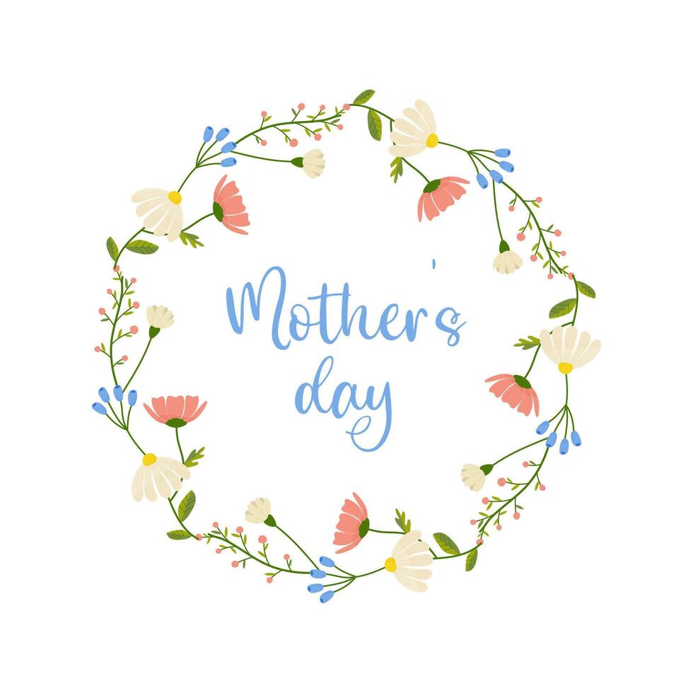 mothers day, text with floral frame on white background, for card design, congratulations vector