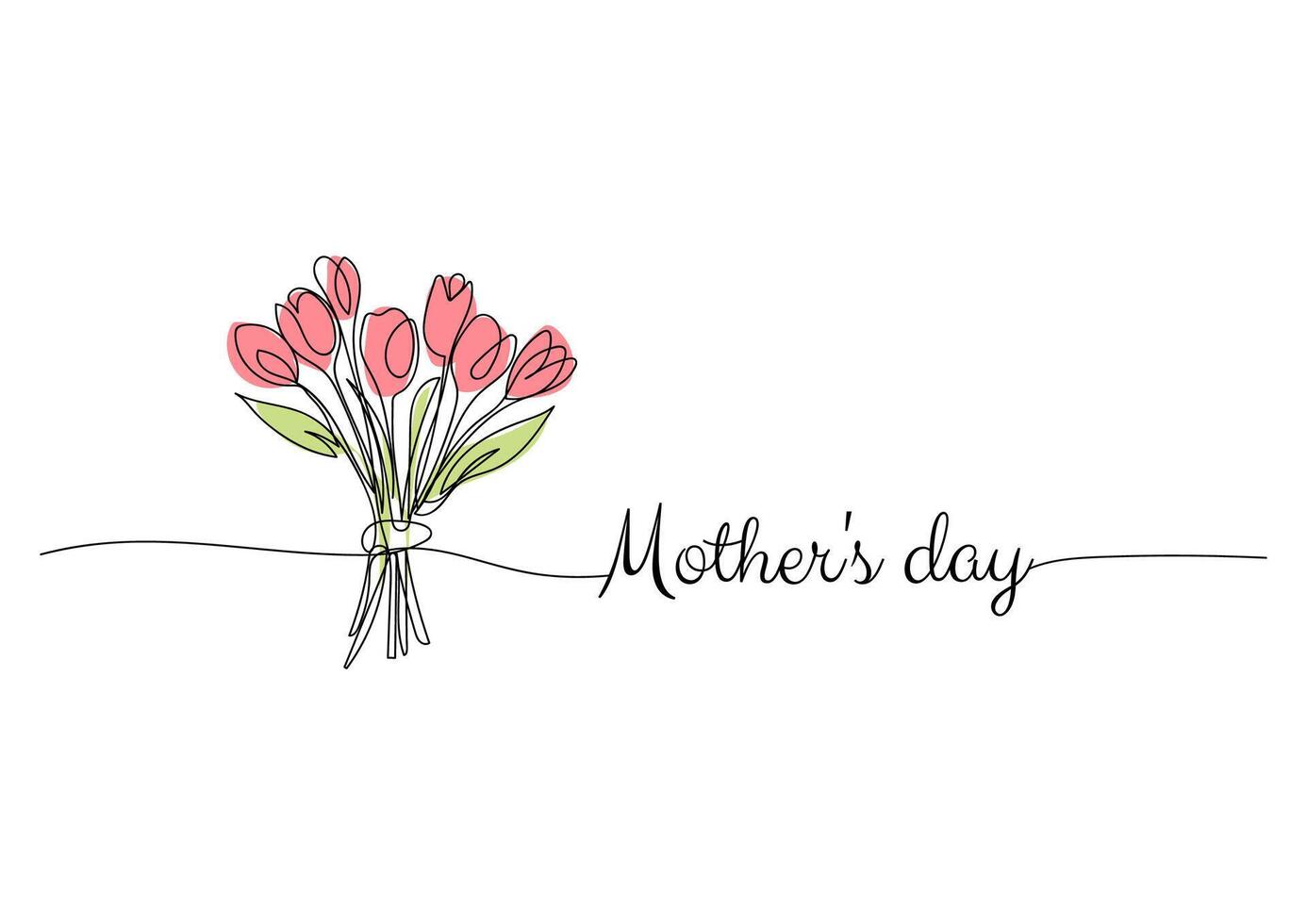 Mothers day, tulip line art drawing, one continuous line drawing. for postcard design. vector