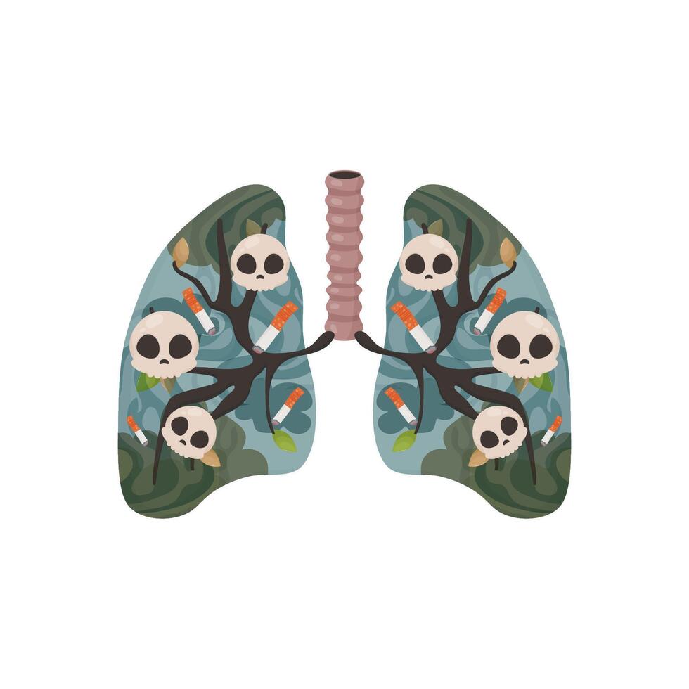 de fumador pulmones, No tabaco día, dando arriba malo hábitos . livianos con verde y con cigarrillo calaveras vector