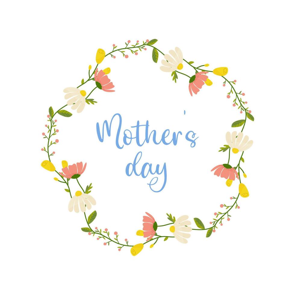 mothers day, text with floral frame on white background, for card design, congratulations vector