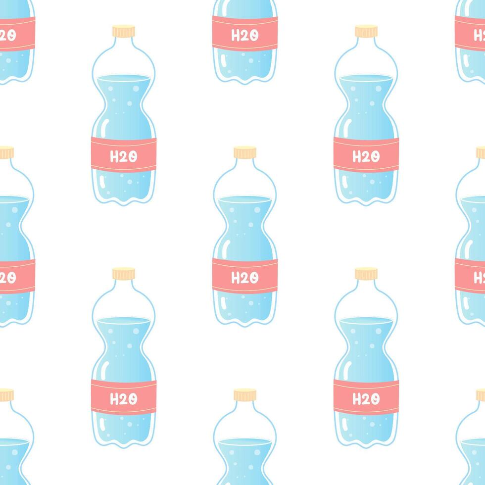 Water seamless pattern, soda, drink, bottle, can, h2o vector illustration