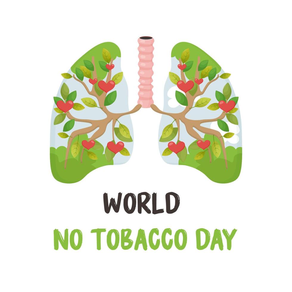 World no tobacco  day, smoker's lungs, postcard, poster. Vector illustration on white background.