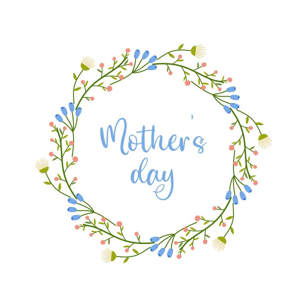 mothers day, text with floral frame on white background, for card design, congratulations vector