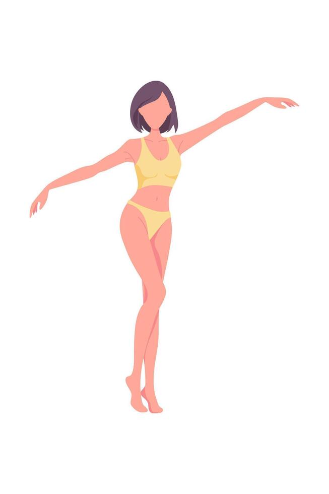 Beautiful girl in swimsuit poses, silhouette, figure and waist. vector illustration