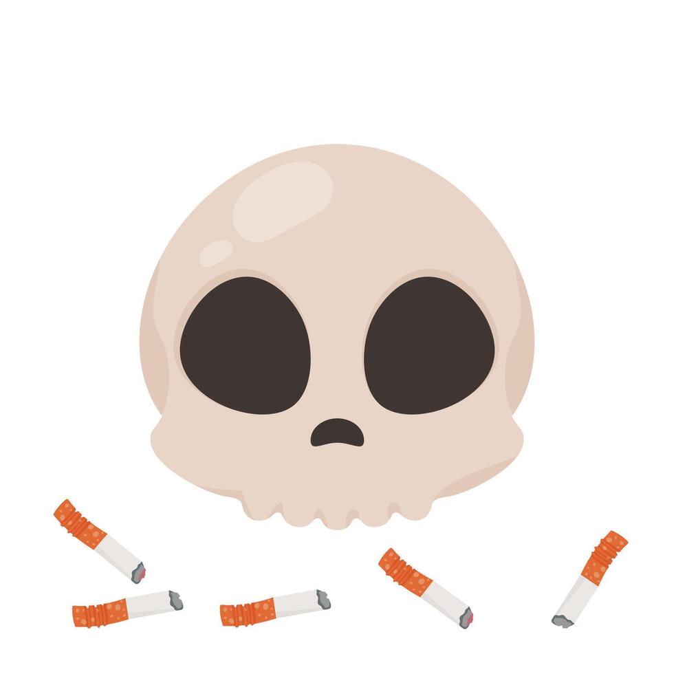World No Tobacco Day,skull with cigarettes. Vector illustration on white background.