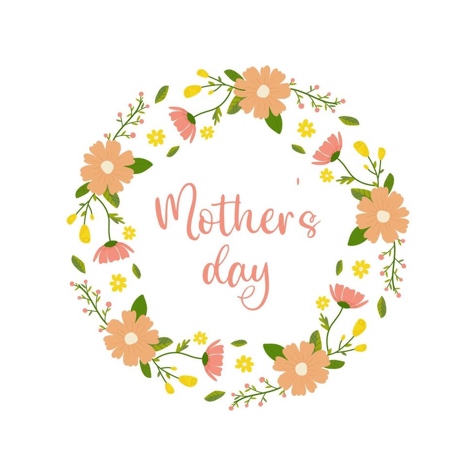 mothers day, text with floral frame on white background, for card design, congratulations vector