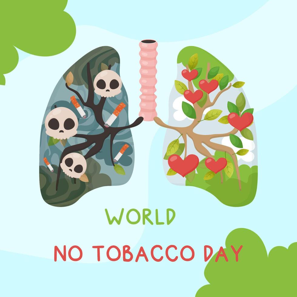 World no tobacco  day, smoker's lungs, postcard, poster. Vector illustration on white background.