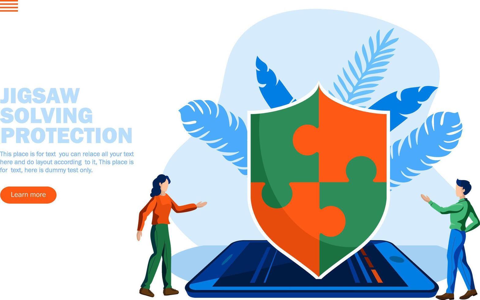problem solving with jigsaw shield on mobile and two person conversation concept vector illustration