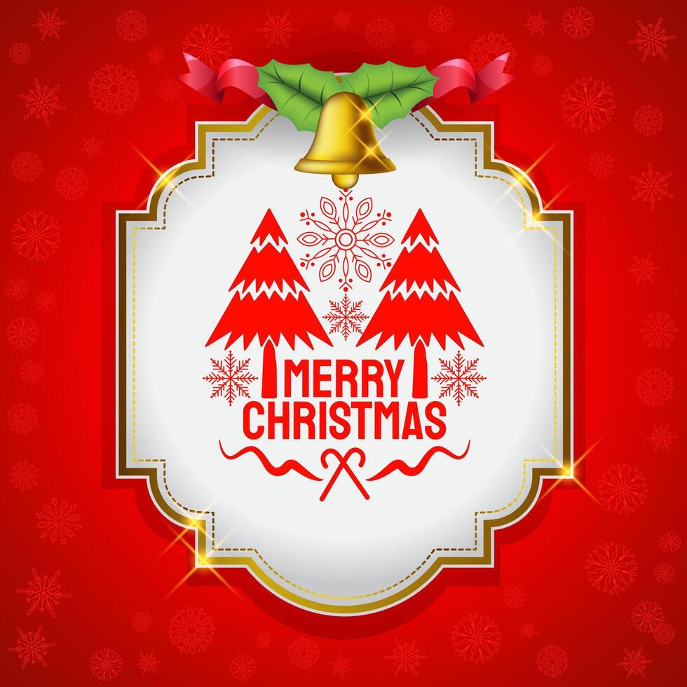 merry christmas wishes greetings on red background with snowflakes vector