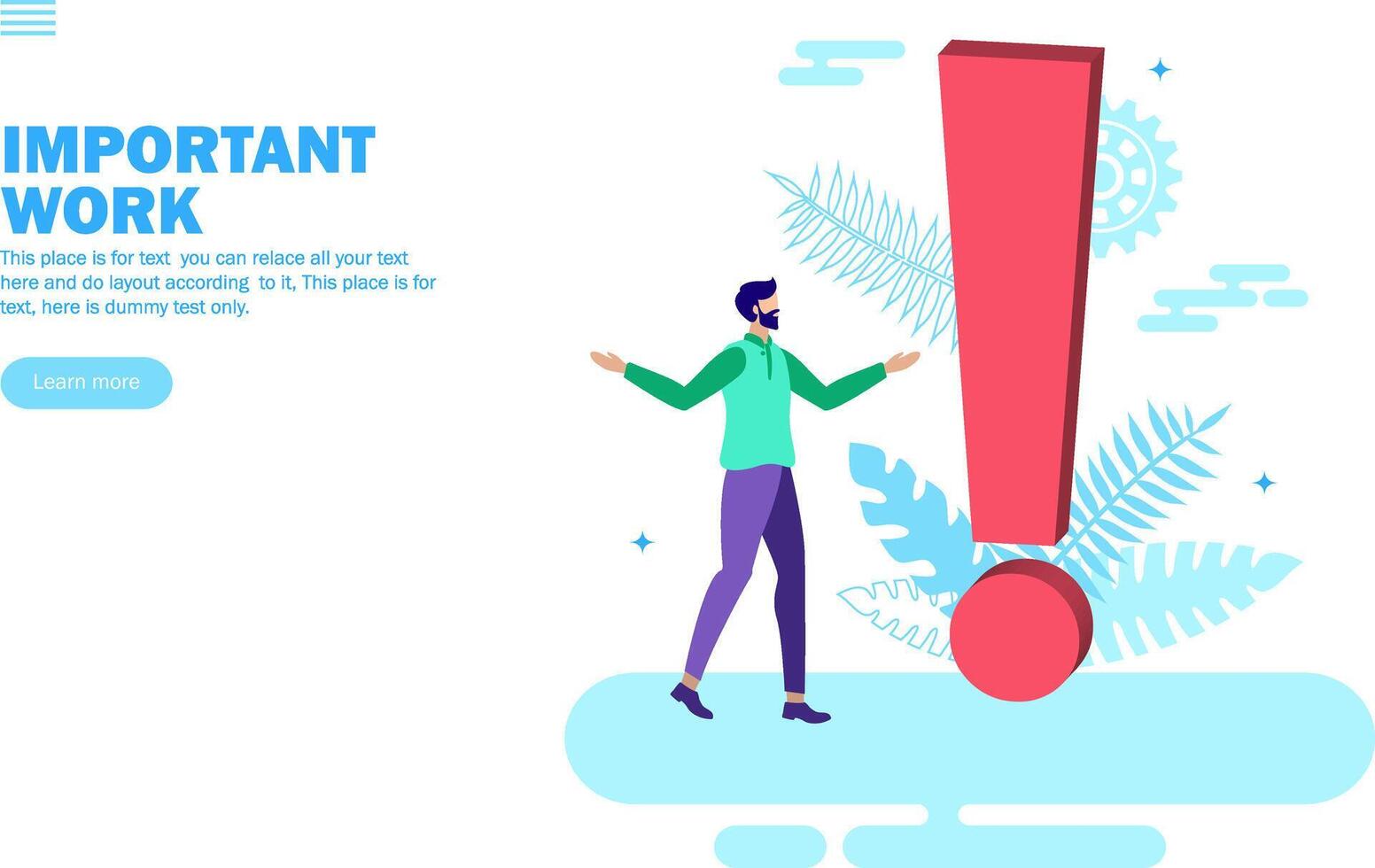 young man looking at exclamation mark vector