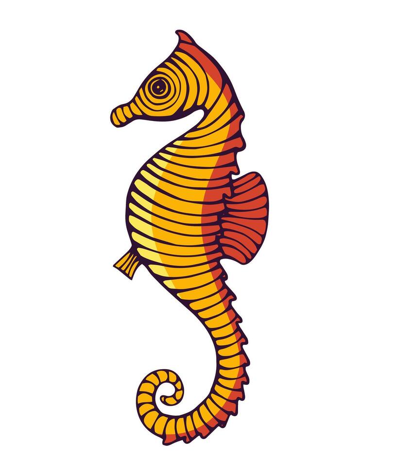 vintage hand drawn line art seahorse  engraved color vector