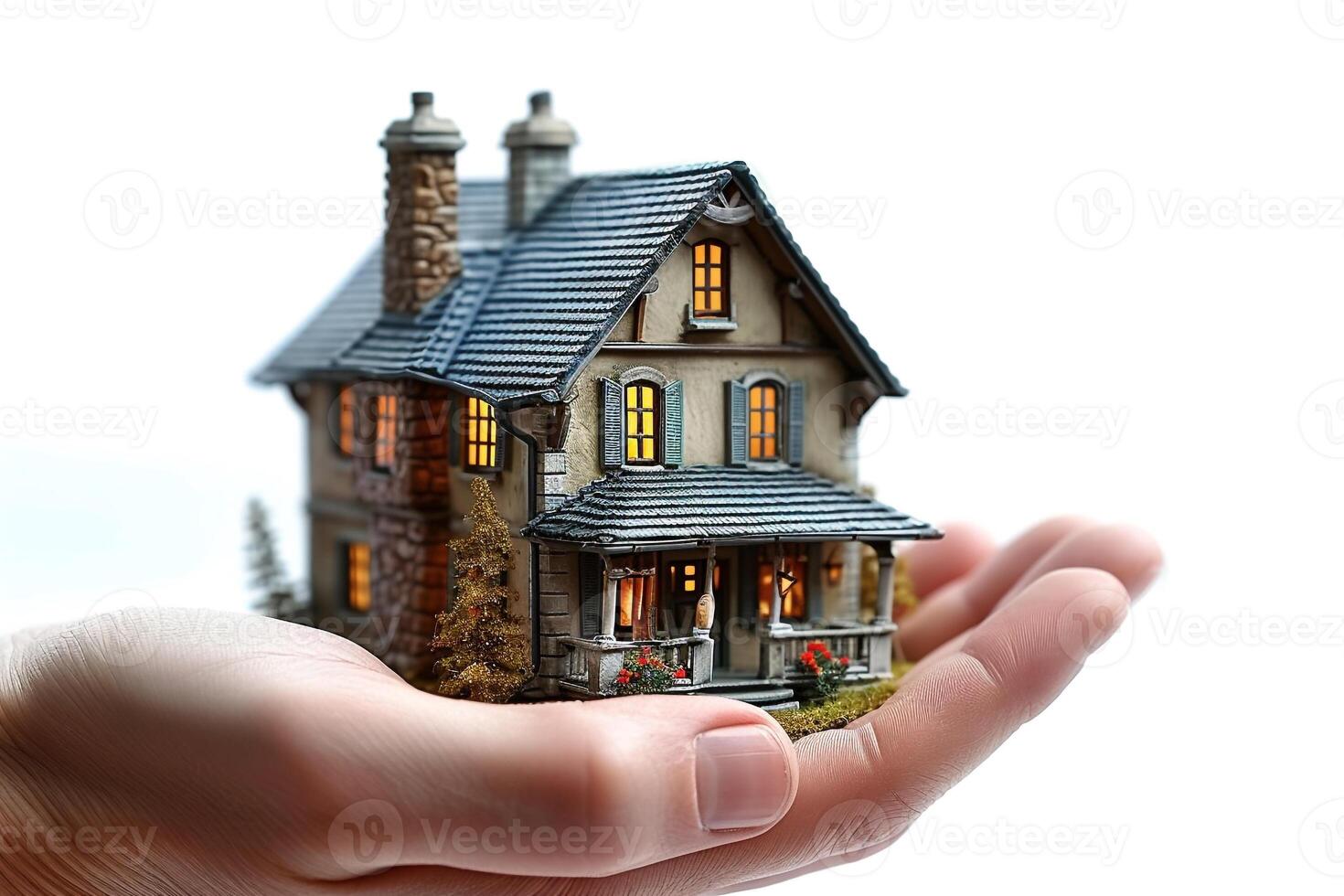 AI generated Hand holding model house for buy real estate concept photo