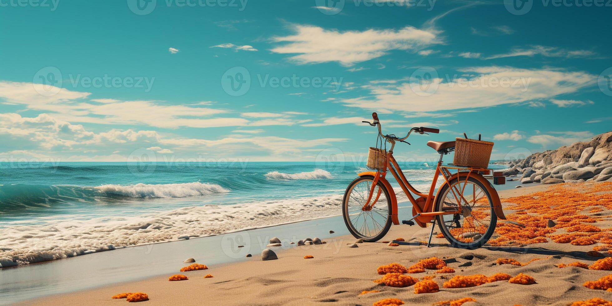 AI generated Bike on beach photo