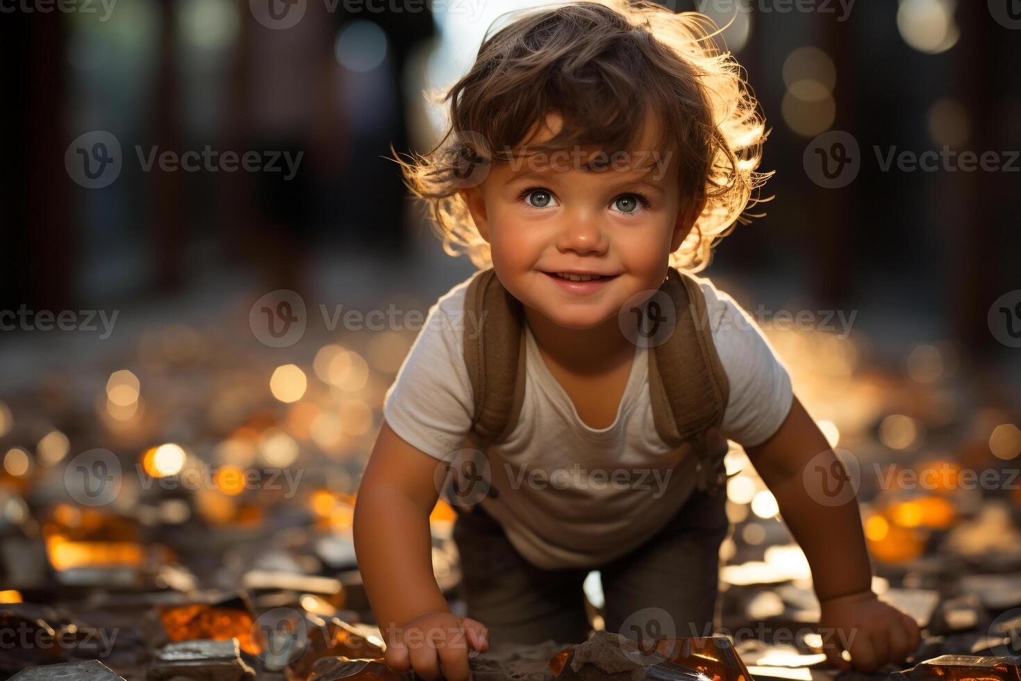 AI generated The cautious baby takes the first step carefully photo