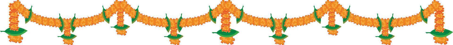 indian marigold garland, toran design, flower bunting vector