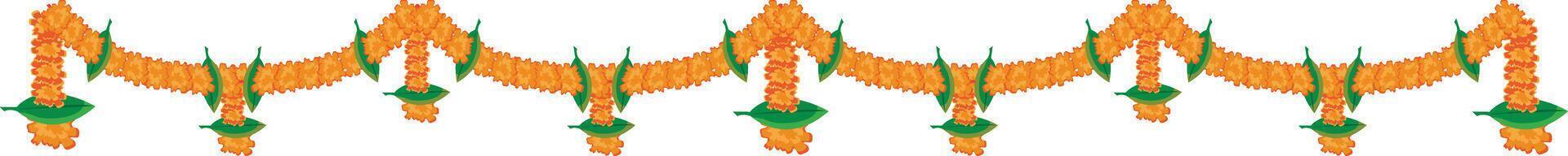 indian marigold garland, toran design, flower bunting vector