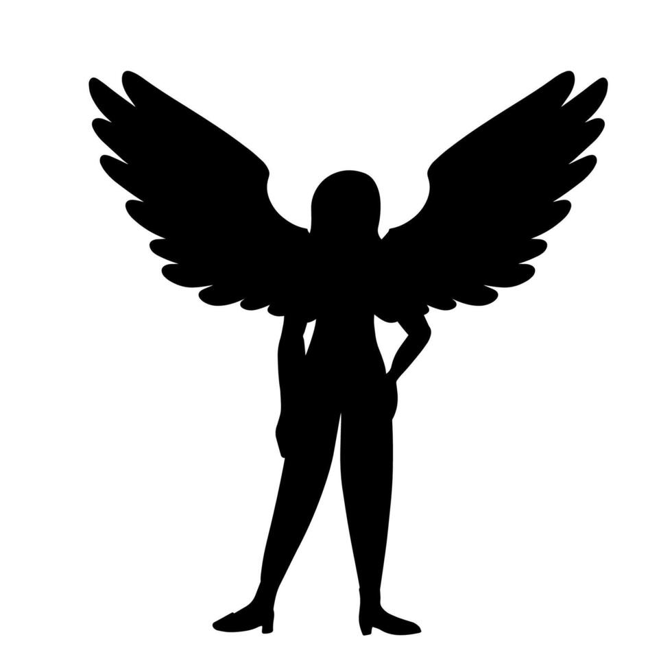 mujer con alas silueta vector ilustración