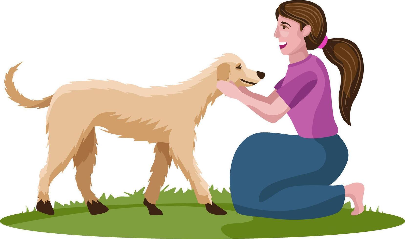 chica, mujer amoroso perro, mascota amor vector ilustración