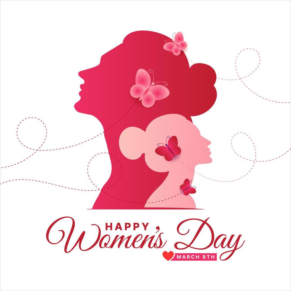 International Women's Day 8th March celebration background template with butterfly vector