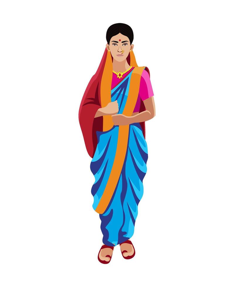 maharashtrian hindú mujer en tradicional sari vector