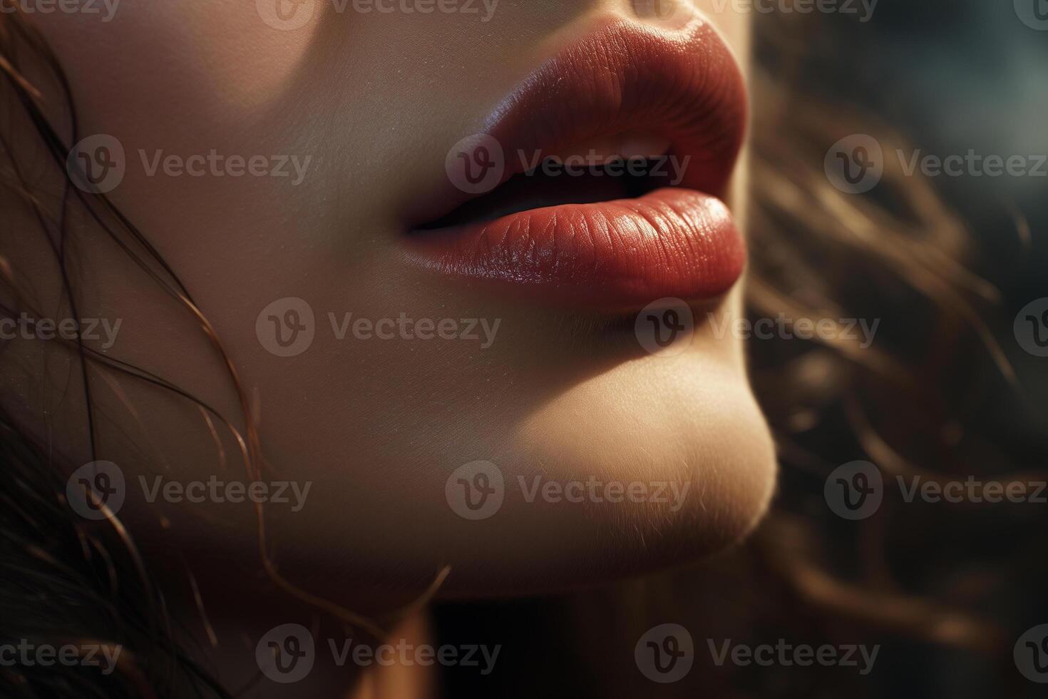 AI generated sensual female lips with pink lipstick, close-up photo
