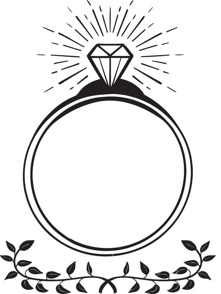 hand drawn wedding ring with diamond vector illustration