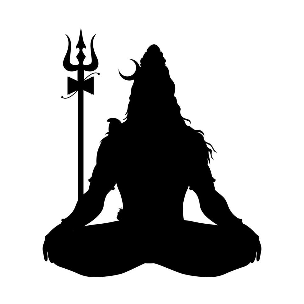 señor shiva sentado meditación silueta vector ilustración