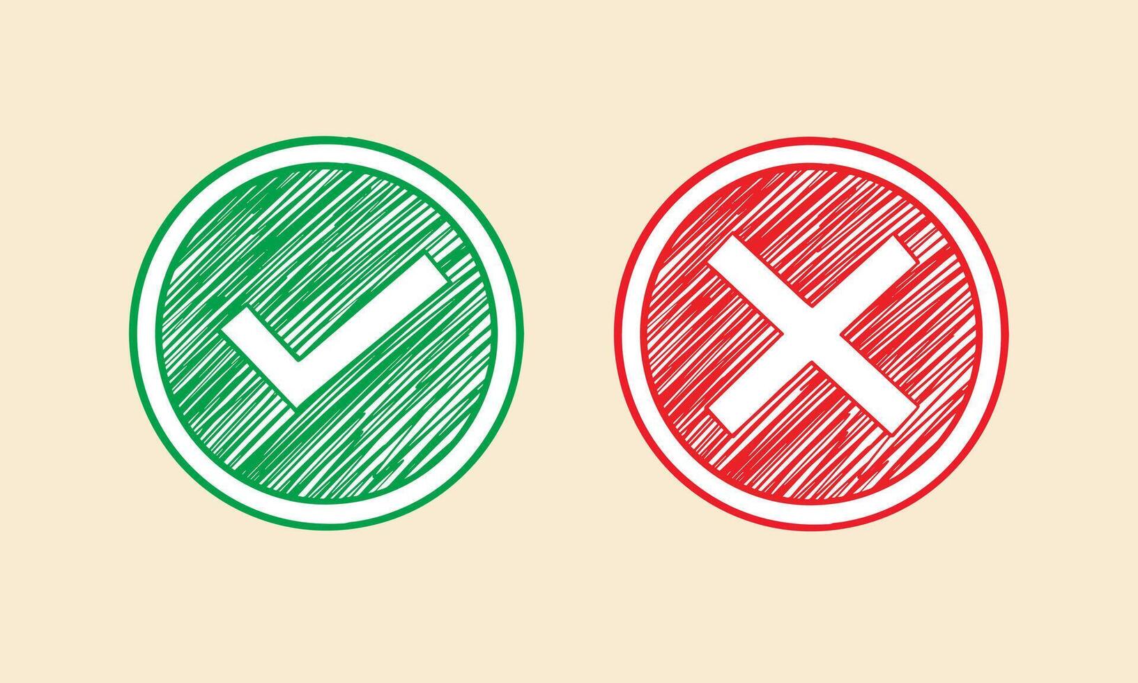 right and wrong marks in circle hand drawn  vector