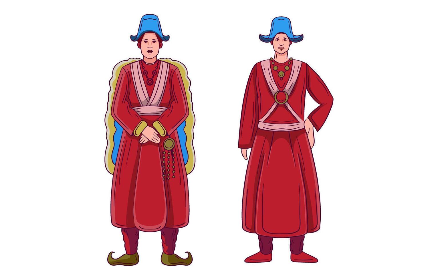 ladakh people standing in traditional dress vector