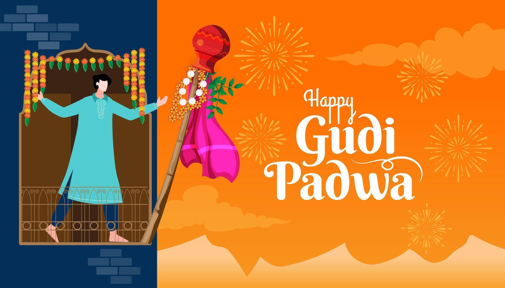 cultural marathi hindu new year festival gudi padwa celebration greeting background vector