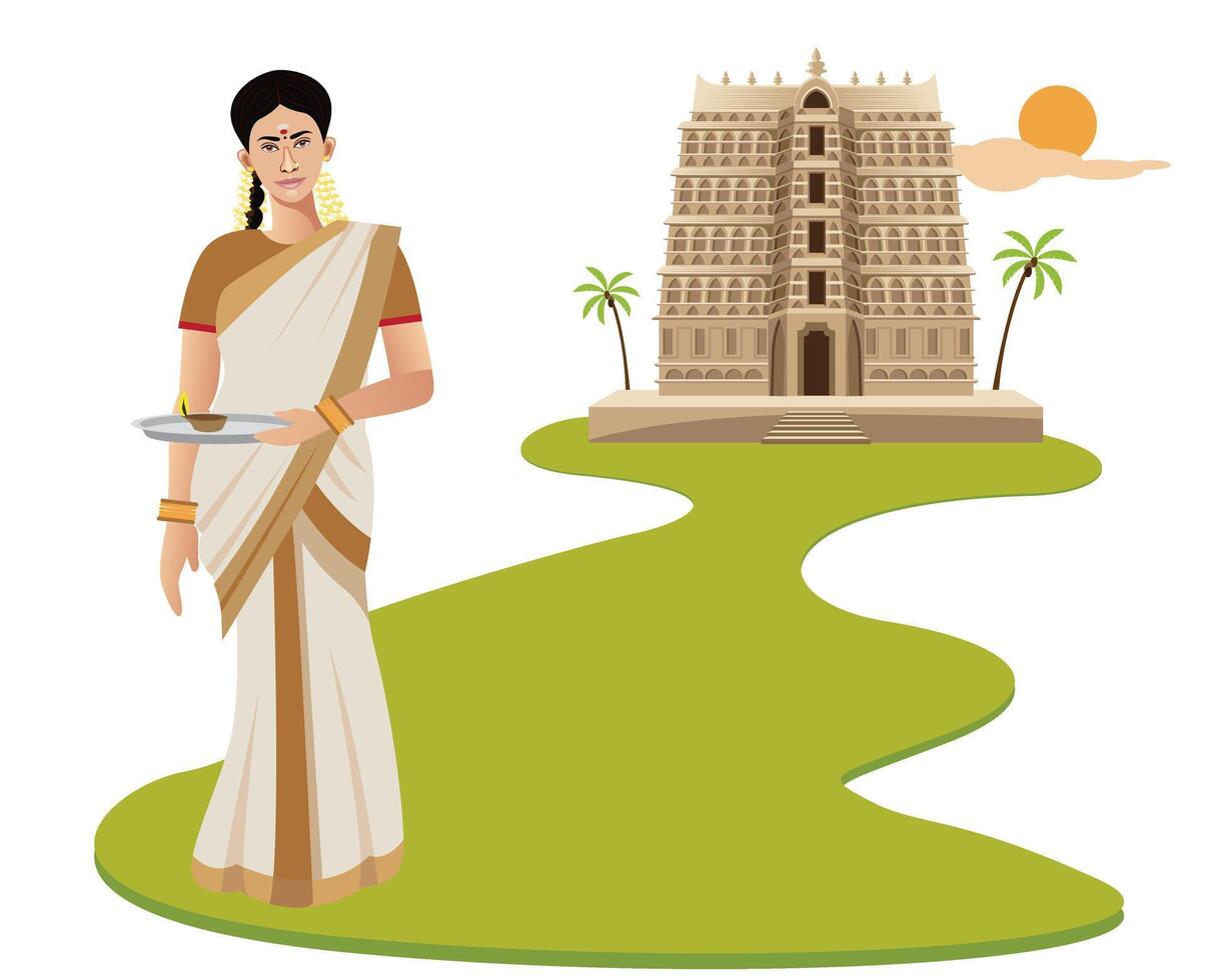 traditional south indian kerala woman vector illustration